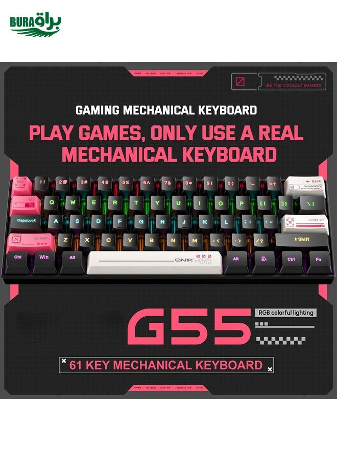 BURAQ - ONIKUMA G55 61 Keys RGB Colorful Lighting Wired Gaming Mechanical Keyboard(Black) - Image 1