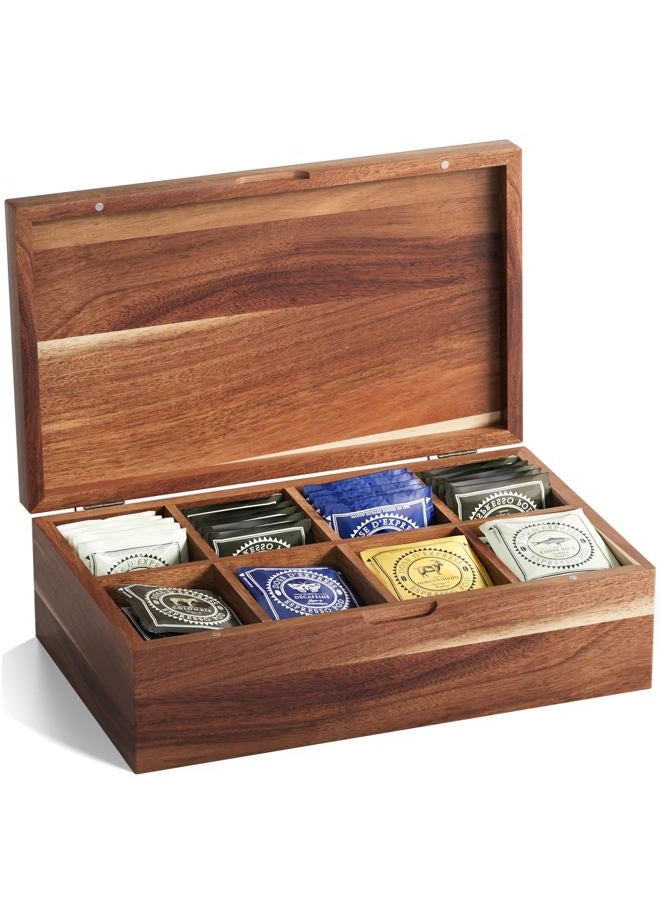 Danfoxer Acacia Wood Tea Bag Organizers, Tea and Sugar Packet Storage Chest with Lid, Wooden Teabag Holder Containers,Tea Box with 8 Compartments - Image 1