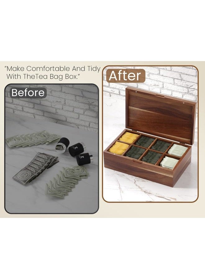 Danfoxer Acacia Wood Tea Bag Organizers, Tea and Sugar Packet Storage Chest with Lid, Wooden Teabag Holder Containers,Tea Box with 8 Compartments - Image 5