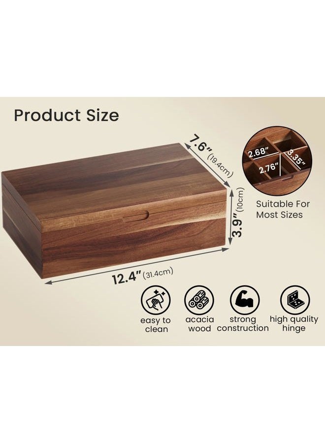 Danfoxer Acacia Wood Tea Bag Organizers, Tea and Sugar Packet Storage Chest with Lid, Wooden Teabag Holder Containers,Tea Box with 8 Compartments - Image 4