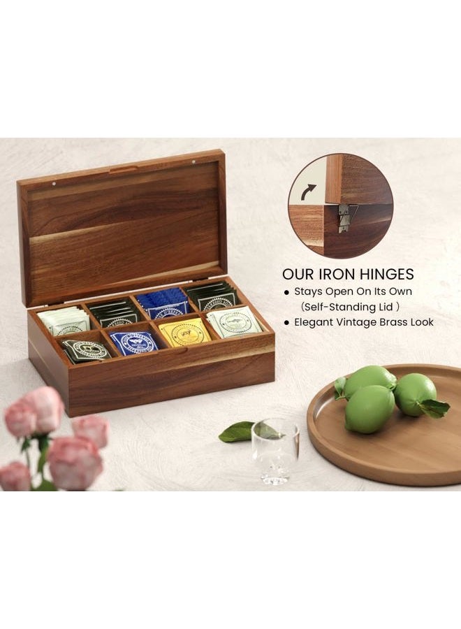 Danfoxer Acacia Wood Tea Bag Organizers, Tea and Sugar Packet Storage Chest with Lid, Wooden Teabag Holder Containers,Tea Box with 8 Compartments - Image 3