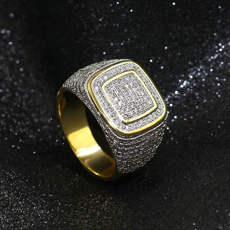 JINAO Gold Men Women Pinky Ring Cluster Iced Out Cubic Zirconia Bling Fake Diamond Ring Wedding Engagement Anniversary Band Hip Hop Costume Jewelry (11) - Image 4