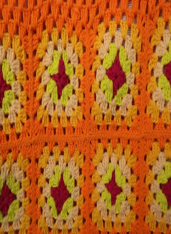 Sutra Handmade Wool Crochet Orange Yellow Patchwork Bag | Boho Shoulder Purse | Eco-Friendly Reusable Tote Bag | Summer Beach Handbag for Women Girls - Image 4