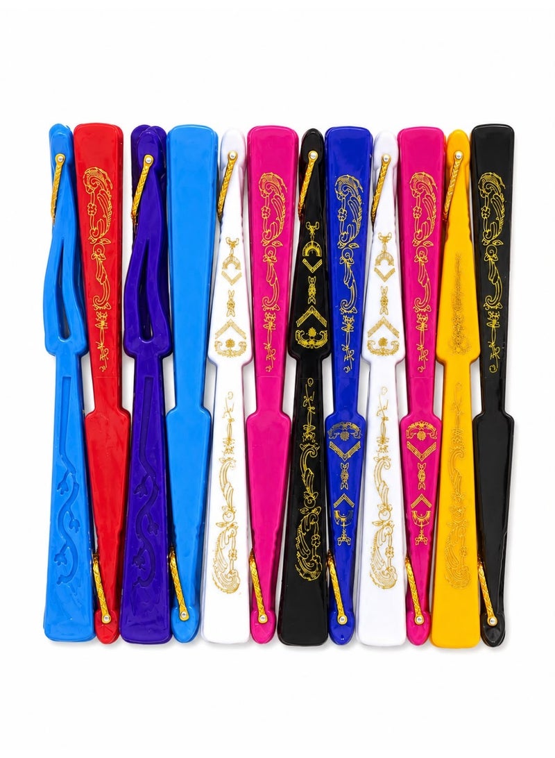 Women's foldable hand fans featuring colorful peacock-tail-inspired designs – classic Spanish-style fans suitable for weddings, décor, and gifts (assorted colors, set of 12). - Image 1