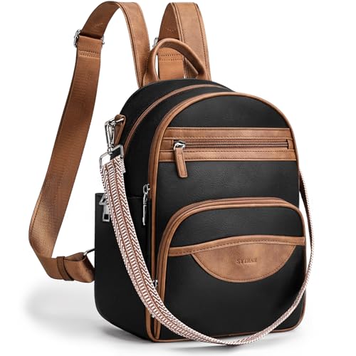 SYTRAH Small Backpack Purse for Women, Mini Backpack Vegan Leather with RFID Blocking & Tablet Pocket, Cute Shoulder Handbag for Travel, School & Work Black Brown - Image 1