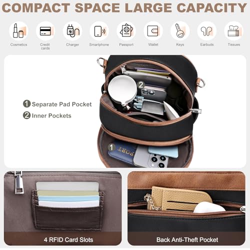 SYTRAH Small Backpack Purse for Women, Mini Backpack Vegan Leather with RFID Blocking & Tablet Pocket, Cute Shoulder Handbag for Travel, School & Work Black Brown - Image 4