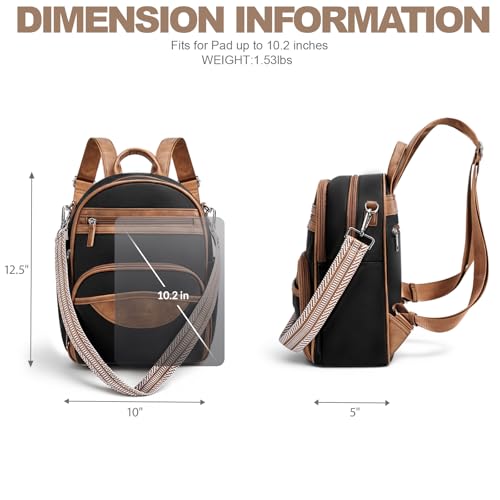 SYTRAH Small Backpack Purse for Women, Mini Backpack Vegan Leather with RFID Blocking & Tablet Pocket, Cute Shoulder Handbag for Travel, School & Work Black Brown - Image 5