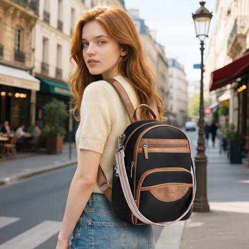 SYTRAH Small Backpack Purse for Women, Mini Backpack Vegan Leather with RFID Blocking & Tablet Pocket, Cute Shoulder Handbag for Travel, School & Work Black Brown - Image 3