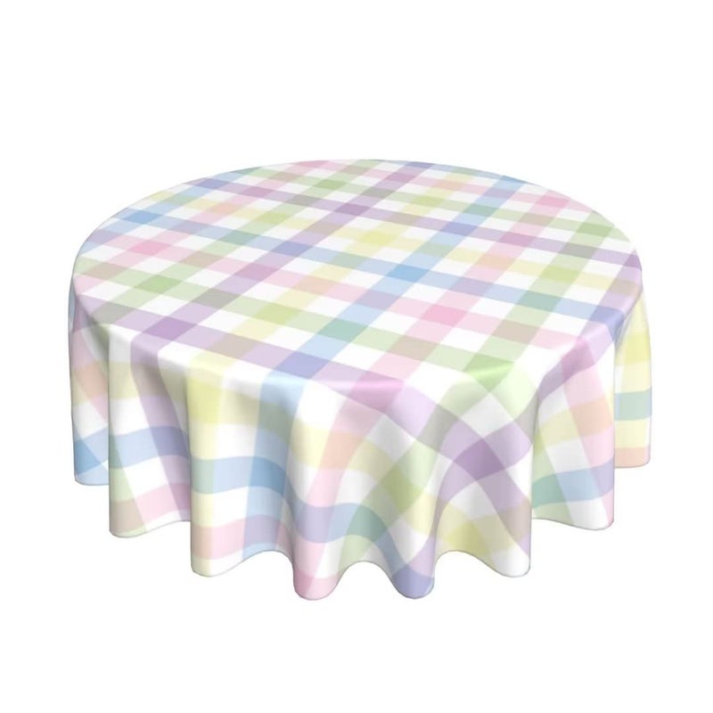 Sunshineyan Easter Tablecloth 60 Inch Round Watercolor Colorful Buffalo Check Plaid Tablecloths Tablecloths Polyester Spring Bunny Table Cloth for Holiday Parties Kitchen Dining Indoor Outdoor