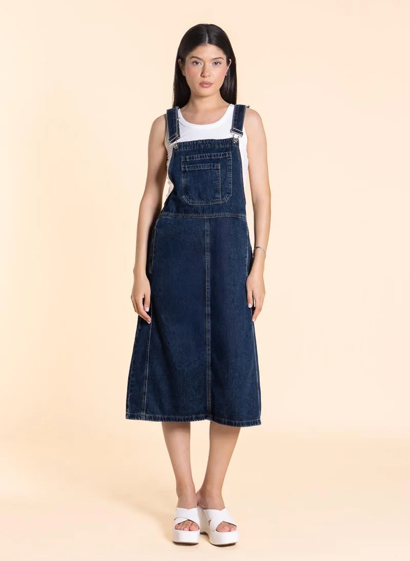 SHAPES DETAILED DENIM MIDI OVERALL