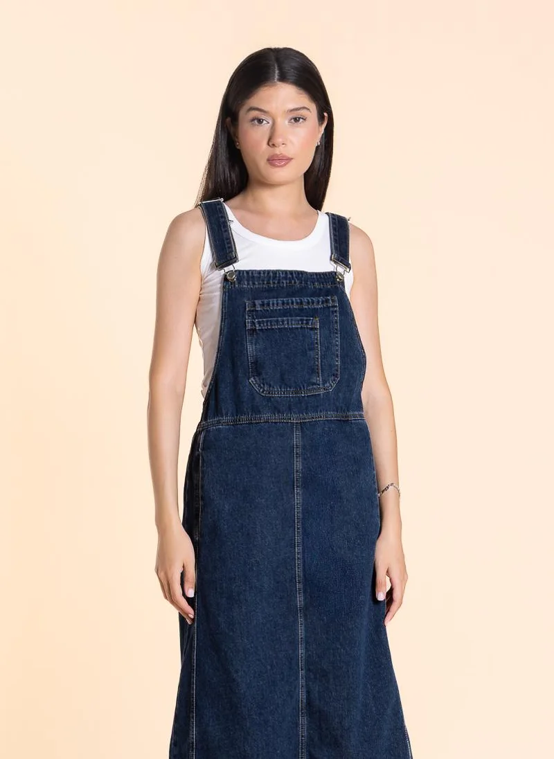 SHAPES DETAILED DENIM MIDI OVERALL