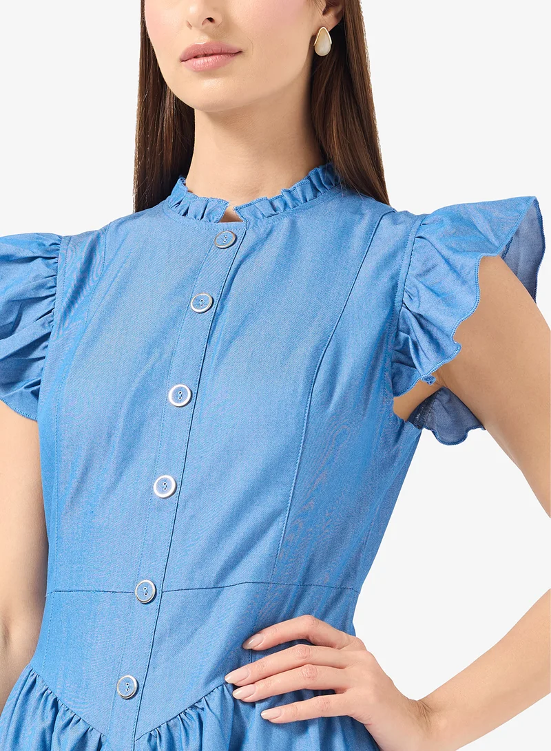 ELLA Ruffled Sleeve Dress With Princess Cut Waistline