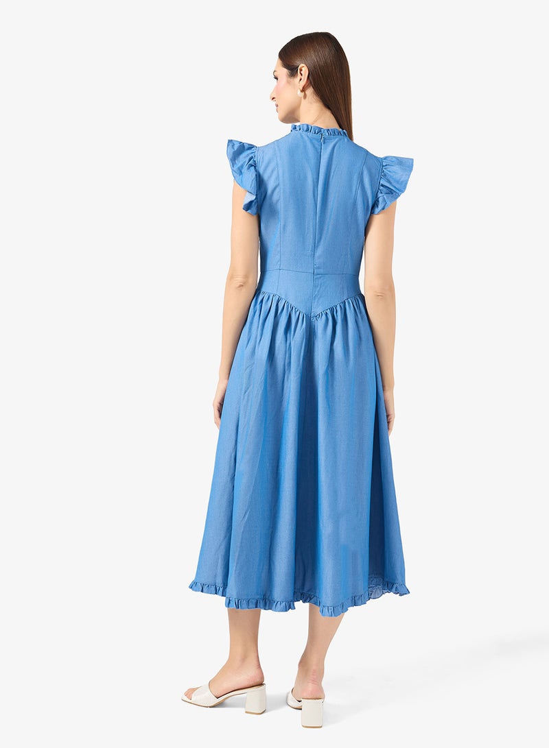 ELLA Ruffled Sleeve Dress With Princess Cut Waistline - Image 2
