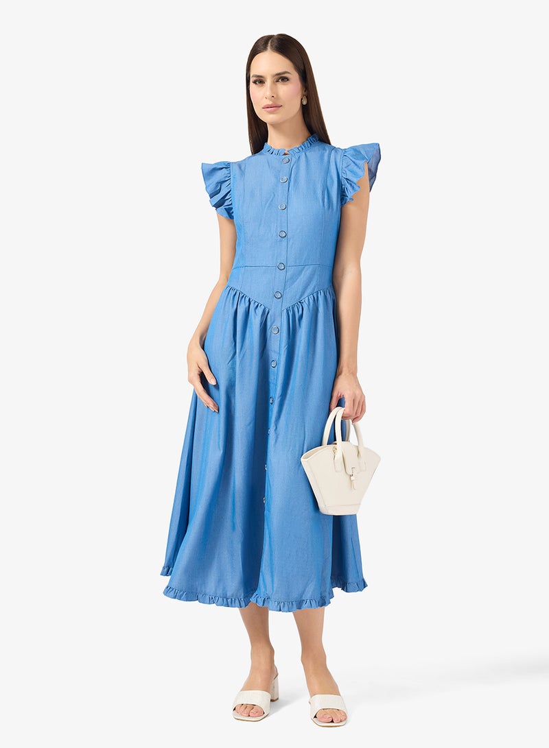 ELLA Ruffled Sleeve Dress With Princess Cut Waistline - Image 1