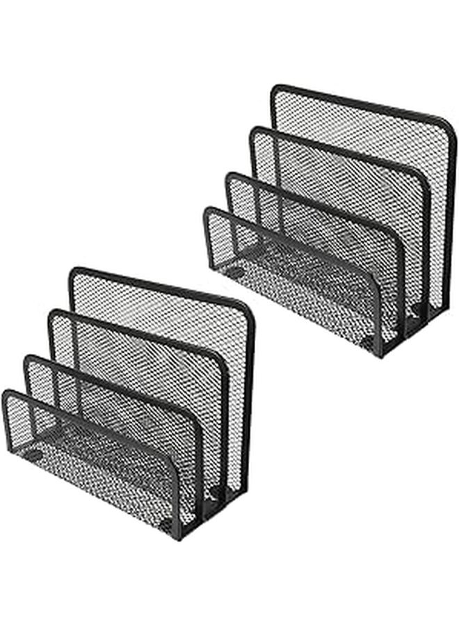 2Pcs Black Desktop Iron File Rack Office Document Holder Organizer for Papers Letters Magazines - Image 1