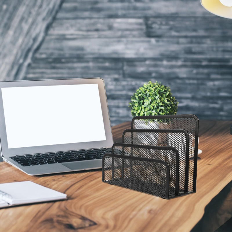 2Pcs Black Desktop Iron File Rack Office Document Holder Organizer for Papers Letters Magazines - Image 4
