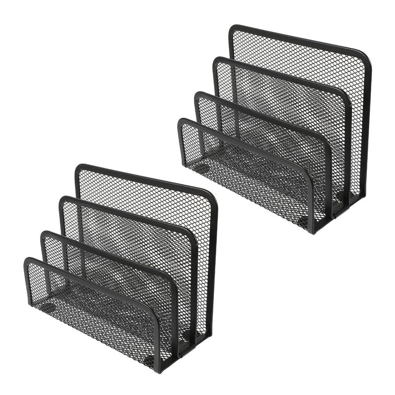 2Pcs Black Desktop Iron File Rack Office Document Holder Organizer for Papers Letters Magazines - Image 2