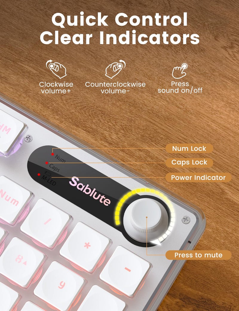 SABLUTE Wireless Keyboard and Mouse Combo - 9 Backlit Effects, Wrist Rest, Double-Shot Keycaps, Metal Panel, Long-Lasting Rechargeable, 2.4G Keyboard Mouse Set for Windows Mac PC Laptop â€“ Sablute (White) - Image 5