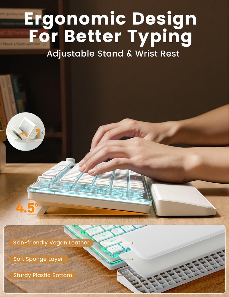 SABLUTE Wireless Keyboard and Mouse Combo - 9 Backlit Effects, Wrist Rest, Double-Shot Keycaps, Metal Panel, Long-Lasting Rechargeable, 2.4G Keyboard Mouse Set for Windows Mac PC Laptop â€“ Sablute (White) - Image 3