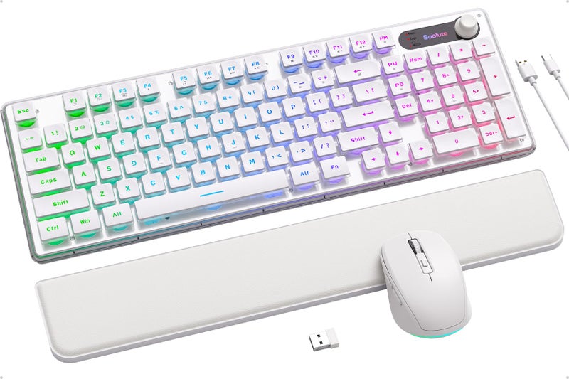 SABLUTE Wireless Keyboard and Mouse Combo - 9 Backlit Effects, Wrist Rest, Double-Shot Keycaps, Metal Panel, Long-Lasting Rechargeable, 2.4G Keyboard Mouse Set for Windows Mac PC Laptop â€“ Sablute (White) - Image 1