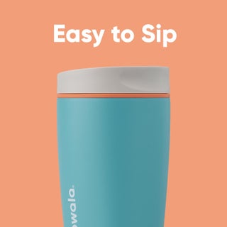 SmoothSip Slider Insulated Stainless Steel Coffee Tumbler, Reusable Iced Coffee Cup, Hot Coffee Travel Mug, BPA Free 12 oz, Grey/Blue (Beachy Breeze) - view 2