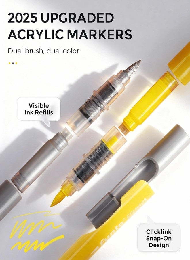 Funto ClickLink Acrylic Markers, 30 Colors Dual-Color with Brush Tip, Water-Based Quick-Drying Ink, Acid-Free Visi-Pod Refills for Rocks, Ceramic, Glass, Wood and DIY Crafts, Art Supplies - Image 2