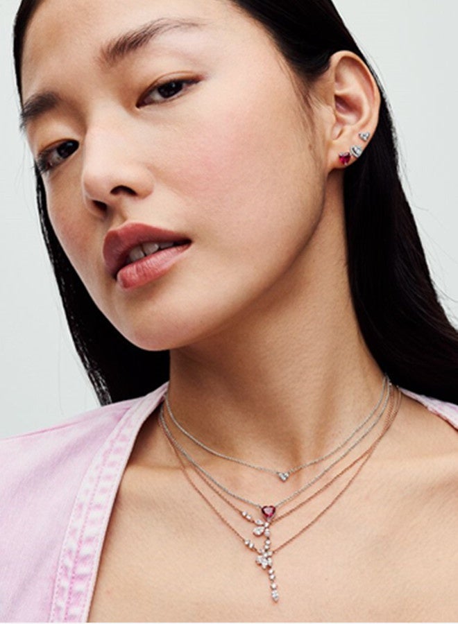 تشوميل باندورا مكعب زيركونيا النساء 925 الفضة أحمر أقراط على شكل قلب - Image 3