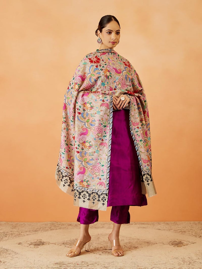 Pashmoda Women Shaheen Fine Wool Fabric Pashmina Kalamkari Embroidered Shawl, Stole and Wrap, Sustainable and Natural Fabric, Heritage Kashmiri Pashmina(Size 40x80) - Image 2