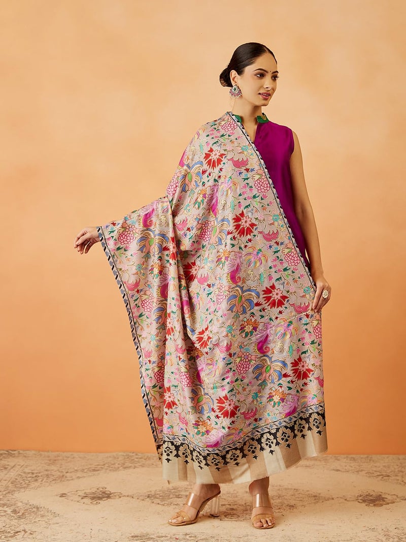 Pashmoda Women Shaheen Fine Wool Fabric Pashmina Kalamkari Embroidered Shawl, Stole and Wrap, Sustainable and Natural Fabric, Heritage Kashmiri Pashmina(Size 40x80) - Image 4