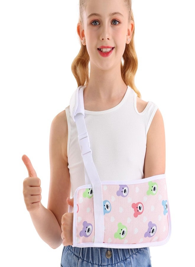 Ledhlth Kids Arm Sling for Broken Arm Torn Rotator Cuff Shoulder Elbow Wrist injury Printed Pediatric Child Toddler Brace Support for Children Girls with Cute Bear (Small) - Image 1
