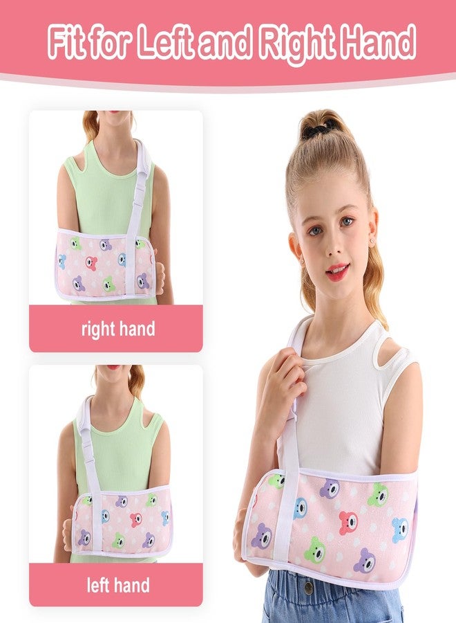 Ledhlth Kids Arm Sling for Broken Arm Torn Rotator Cuff Shoulder Elbow Wrist injury Printed Pediatric Child Toddler Brace Support for Children Girls with Cute Bear (Small) - Image 2
