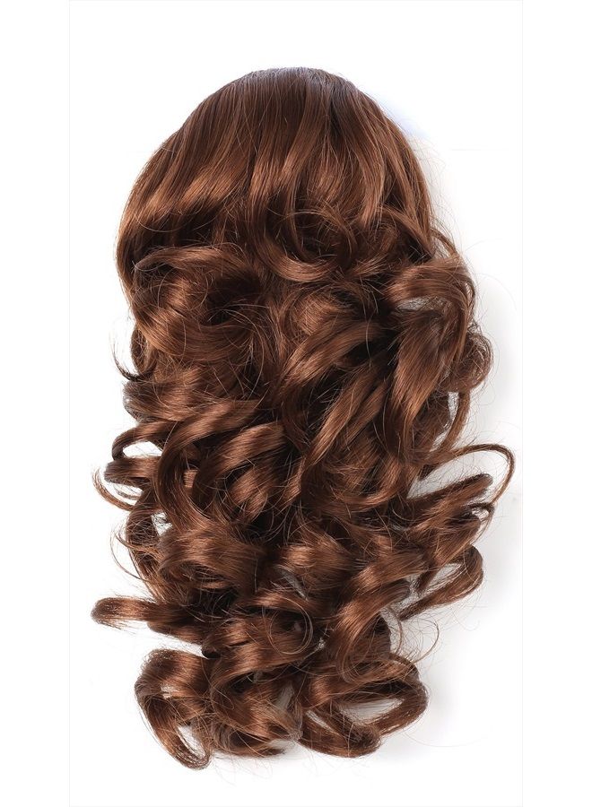 OneDor 12" Synthetic Fiber Natural Textured Curly Ponytail Clip In/On Hair Extension Hairpiece (30# - Reddish Brown)