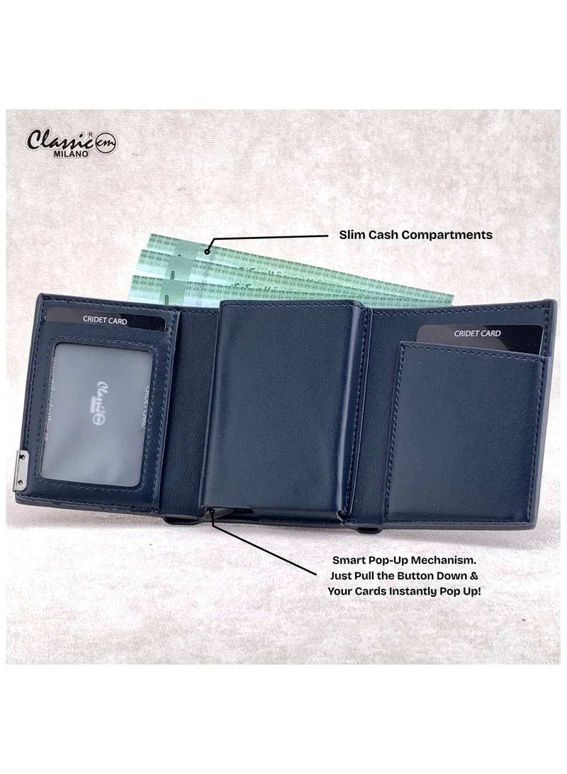 Classic Milano Blue (K1802-1555#) Classic Milano RFID Blocking Faux Leather Wallet for Men and Women | Card Holder Wallet Pop-up, Credit Card Holder for Men | Wallet for Men & Women’s Card Wallet for Men | Best Price UAE