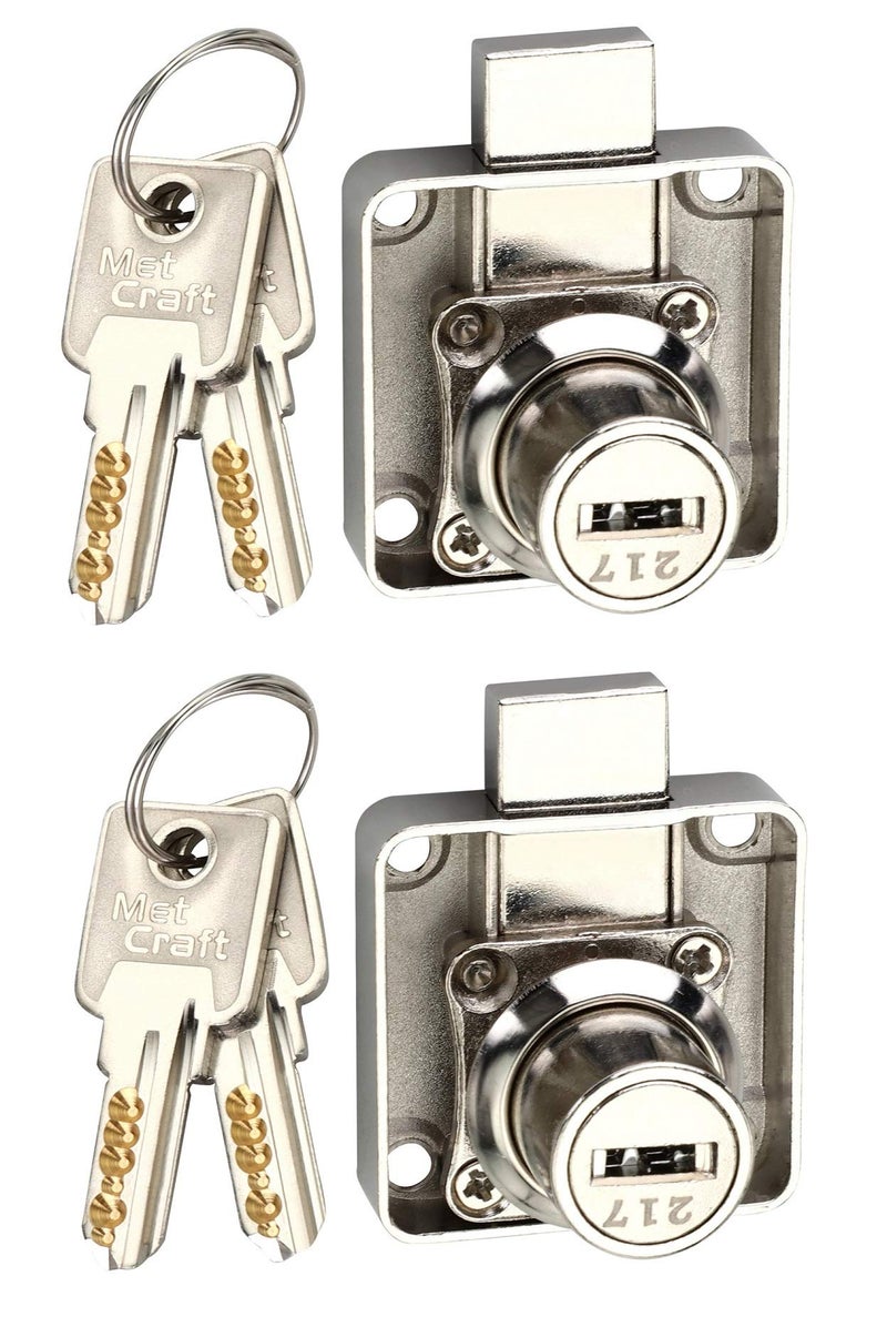 Met Craft Zinc Dimple Multipurpose Key Lock With 2 Dimple Key (22 Mm, Silver)- Pack Of 2. - Image 1