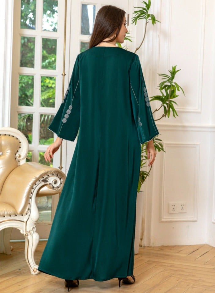 إسكدنيا سيدة صقيل ثوب فضفاض حار ختم أزياء مسلمة طويلة اللباس أبايا الأخضر الداكن - Image 4