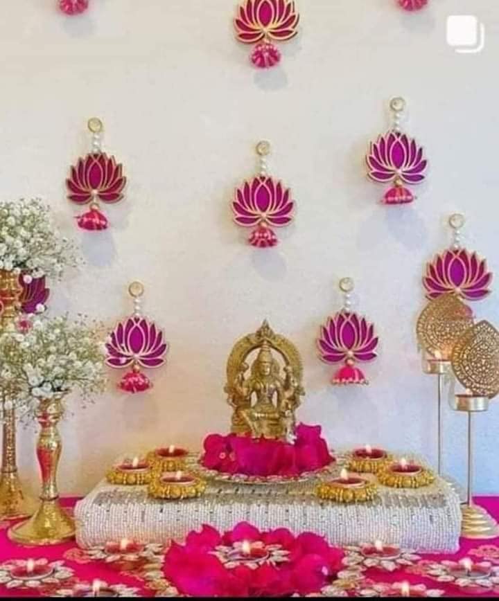 Kesri Gifts Kesri Gifts Wall Decor Lotus with jhumki Style Hanging for Home DecorDiwali DecorWedding and All Festival Decor 12 PCSDouble Layer MDF with Pink Velvet Lotus Quality justifies Price
