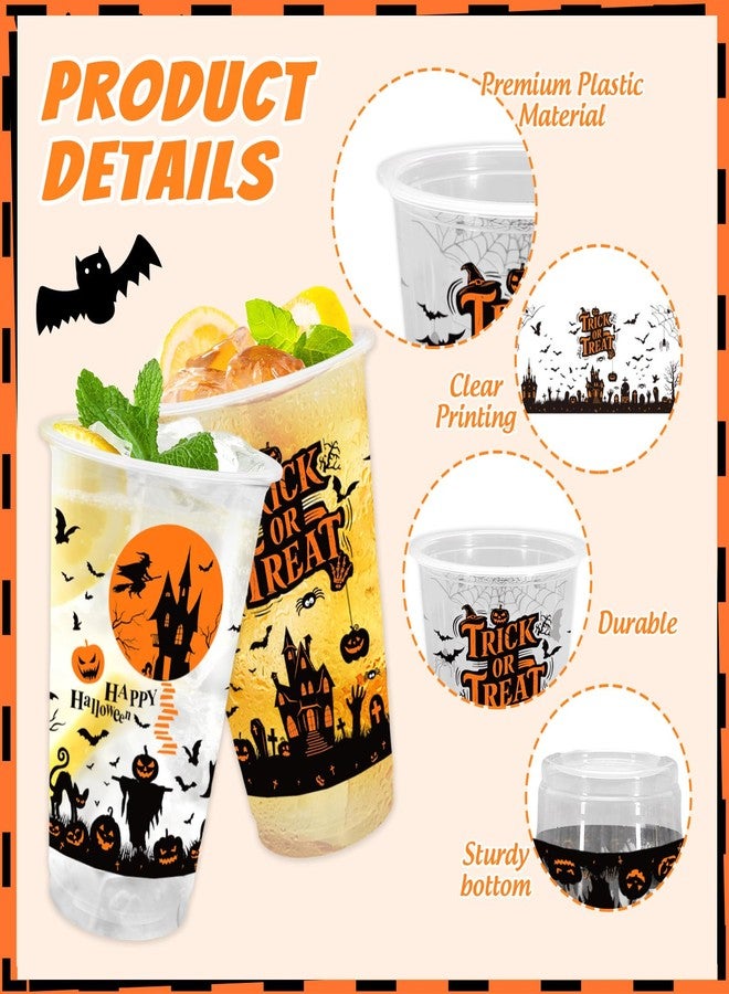 Whaline أكواب بلاستيكية هالوين 50 قطعة سعة 16 أونصة من وايلين، أكواب شفافة للتخلص منها لحفلات عيد الميلاد المخيفة، قلاع الساحرات، اليقطين، والخفافيش - Image 3