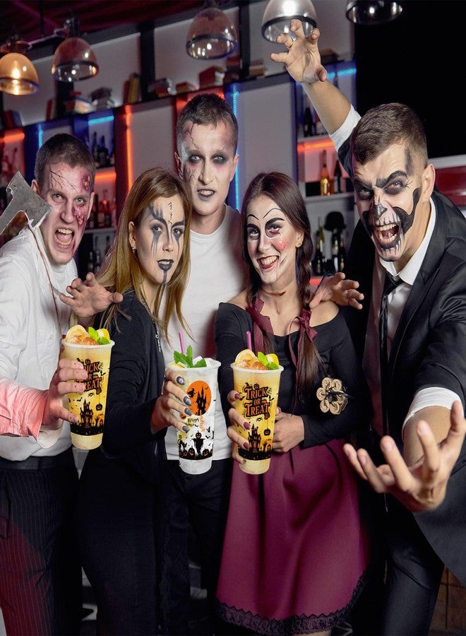 Whaline أكواب بلاستيكية هالوين 50 قطعة سعة 16 أونصة من وايلين، أكواب شفافة للتخلص منها لحفلات عيد الميلاد المخيفة، قلاع الساحرات، اليقطين، والخفافيش - Image 4