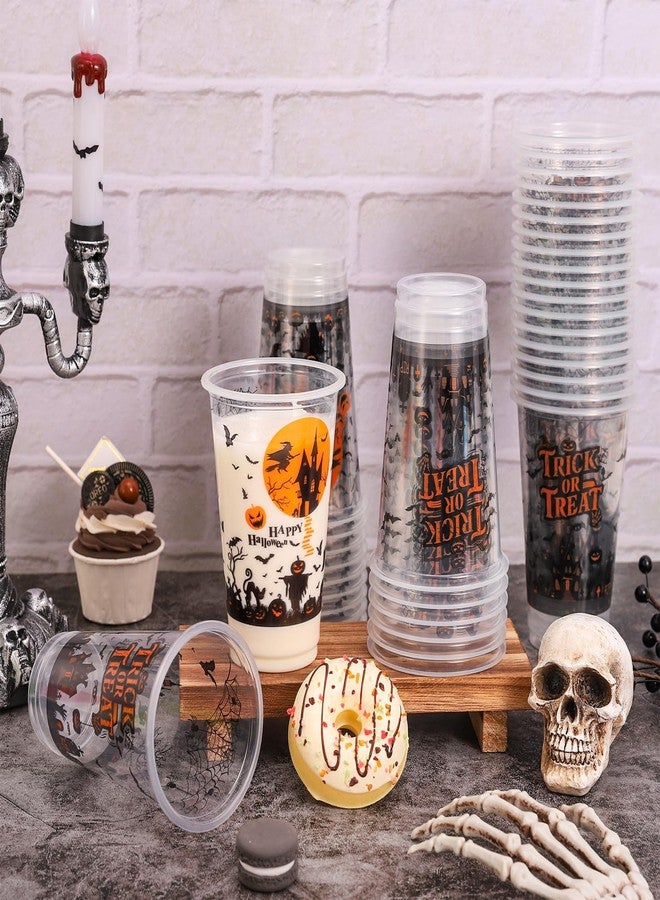 Whaline أكواب بلاستيكية هالوين 50 قطعة سعة 16 أونصة من وايلين، أكواب شفافة للتخلص منها لحفلات عيد الميلاد المخيفة، قلاع الساحرات، اليقطين، والخفافيش - Image 5