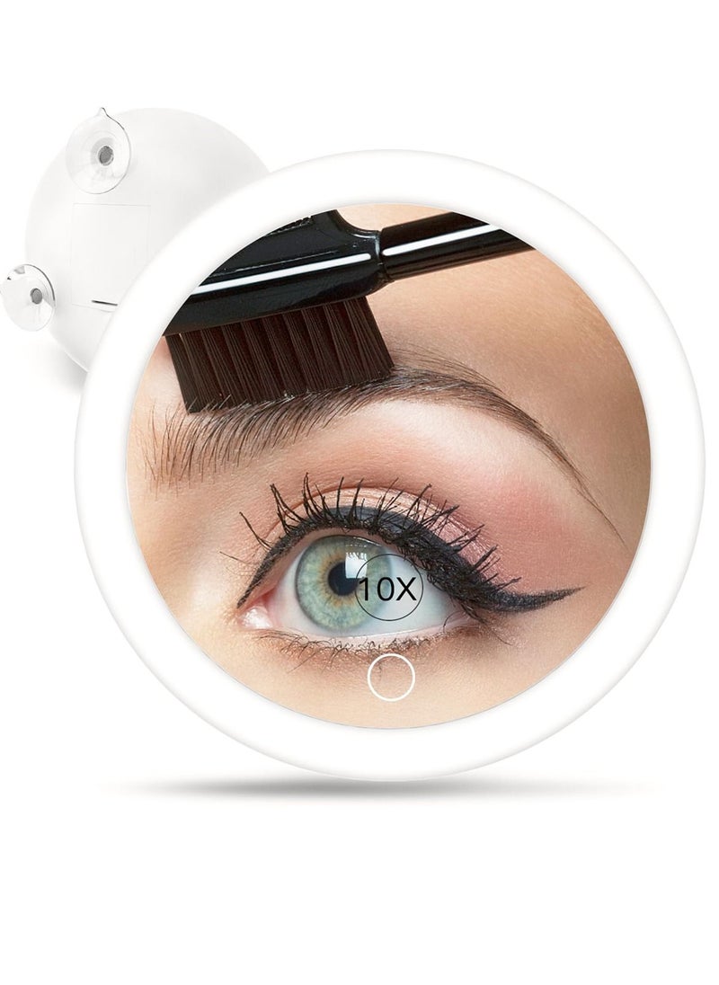Y&D 10x Magnifying Lighted Makeup Mirror, 6.8 Inches Travel Mirror with 3 Suction Cups, Stepless Dimming, Stick on Wall Mounted for Bathroom  - Image 1