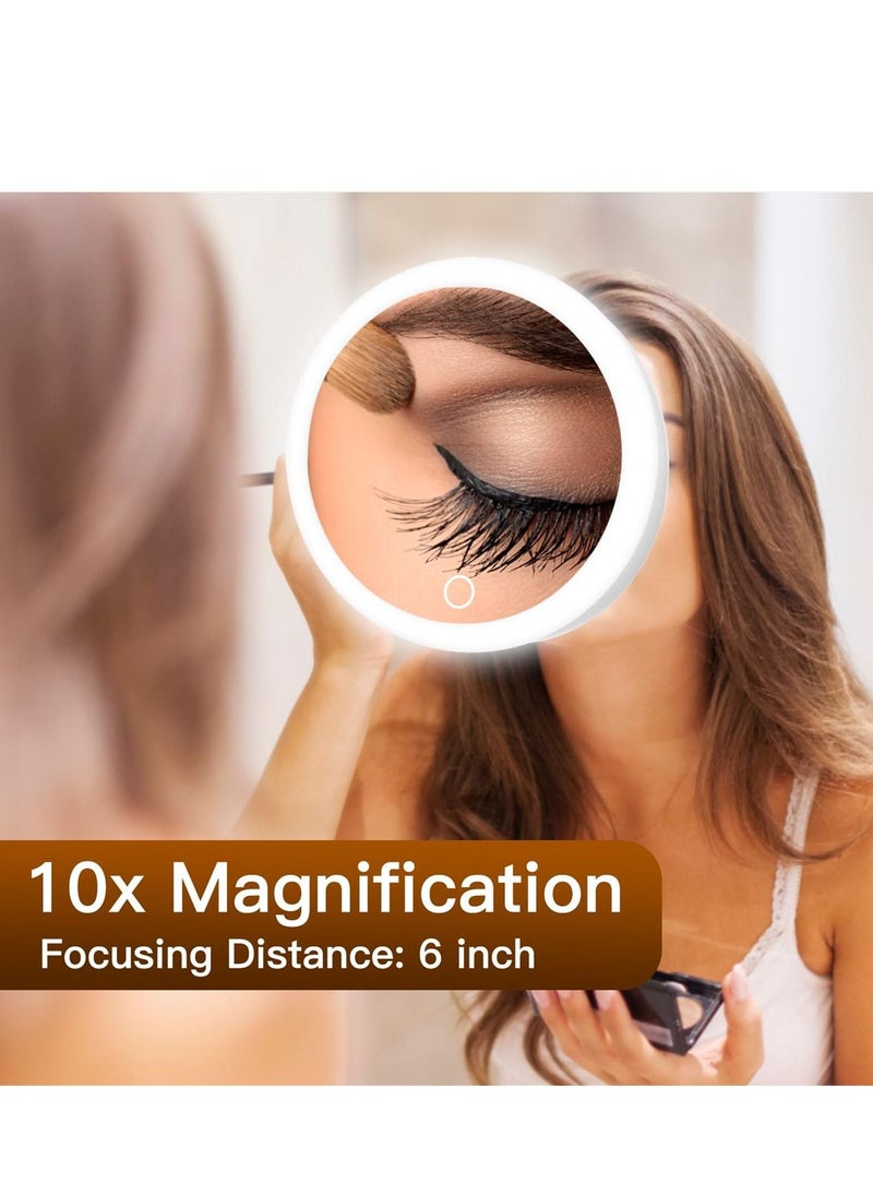 Y&D 10x Magnifying Lighted Makeup Mirror, 6.8 Inches Travel Mirror with 3 Suction Cups, Stepless Dimming, Stick on Wall Mounted for Bathroom  - Image 5
