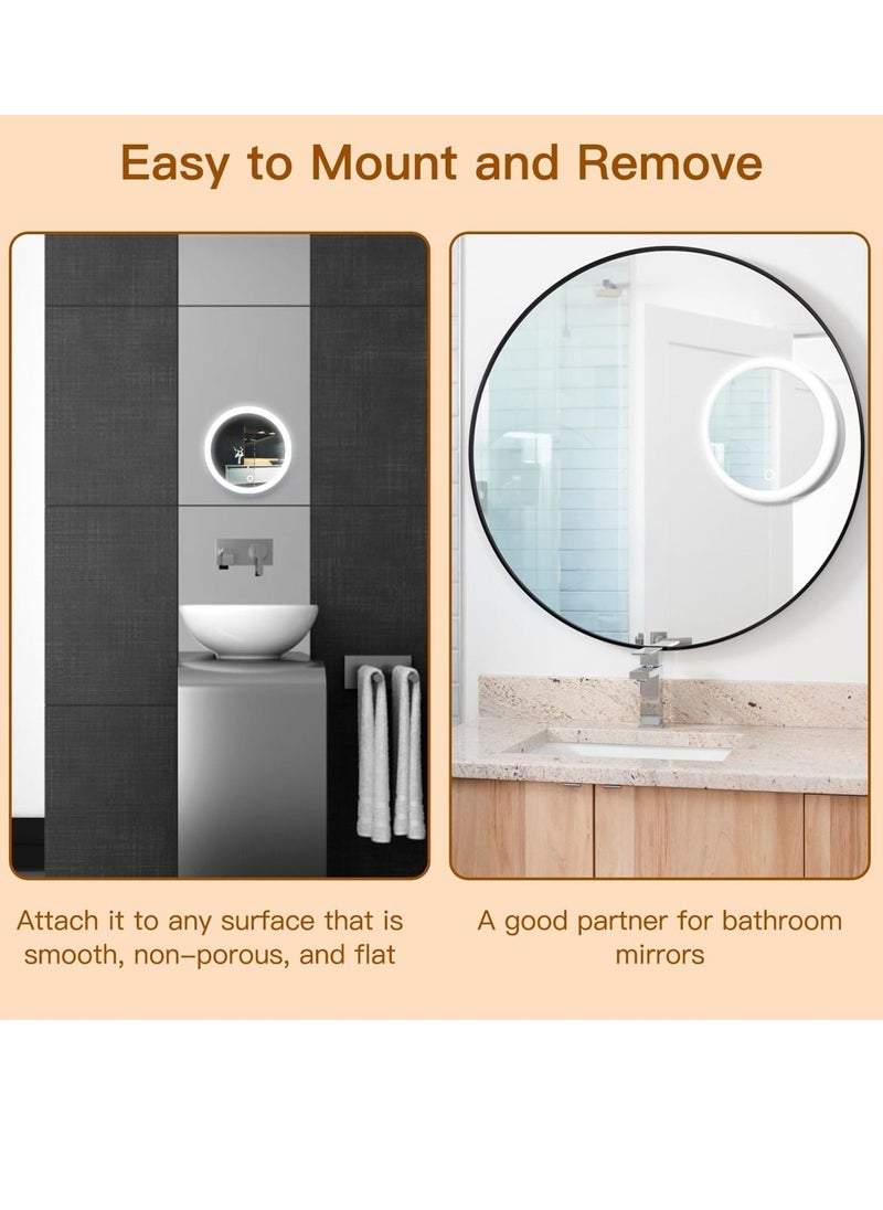Y&D 10x Magnifying Lighted Makeup Mirror, 6.8 Inches Travel Mirror with 3 Suction Cups, Stepless Dimming, Stick on Wall Mounted for Bathroom  - Image 3