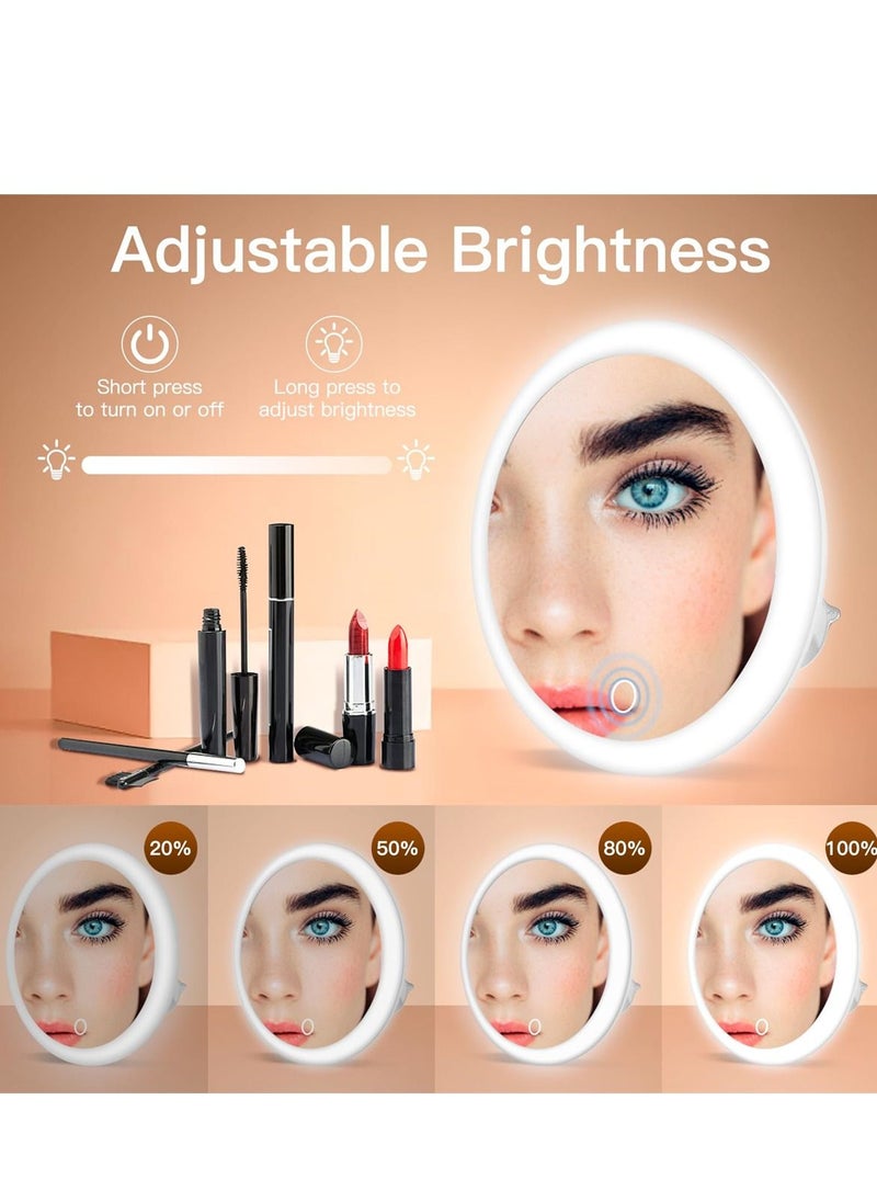 Y&D 10x Magnifying Lighted Makeup Mirror, 6.8 Inches Travel Mirror with 3 Suction Cups, Stepless Dimming, Stick on Wall Mounted for Bathroom  - Image 4