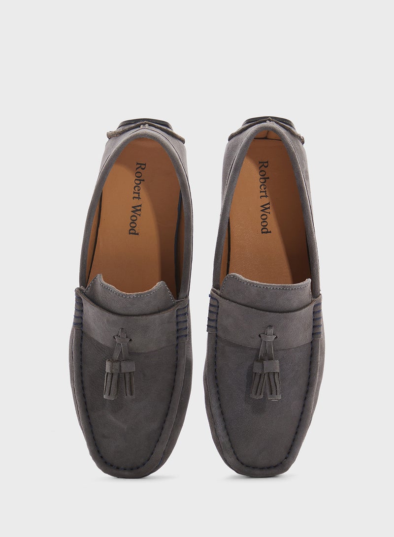 Robert Wood Tassel Detail Genuine Suede Leather Loafers  - Image 4