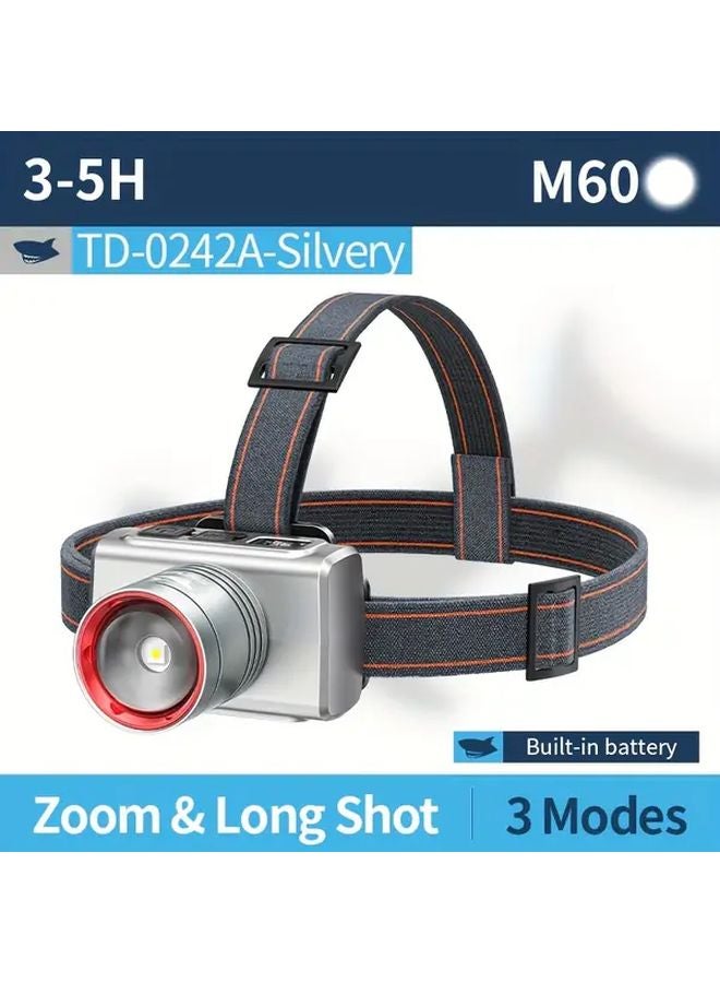 سميلينغ شارك حساس الحركة مصباح أمامي LED قابل لإعادة الشحن قابل للتكبير / التصغير فضي 3 أوضاع منفذ Type C - Image 1