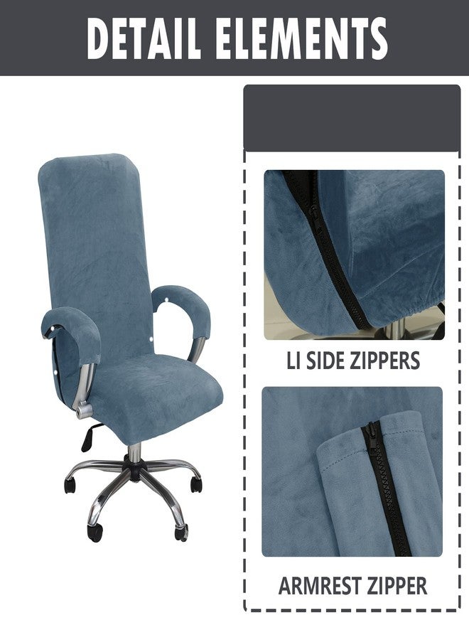 GOWT Velvet Plush Stretch Computer Office Chair Cover with Armrest,Solid Color Spandex Slipcover Protective,Removable Stretchable Universal Desk Chair Covers Rotating Chair (NOT Chair),Gray Blue,XL - Image 4