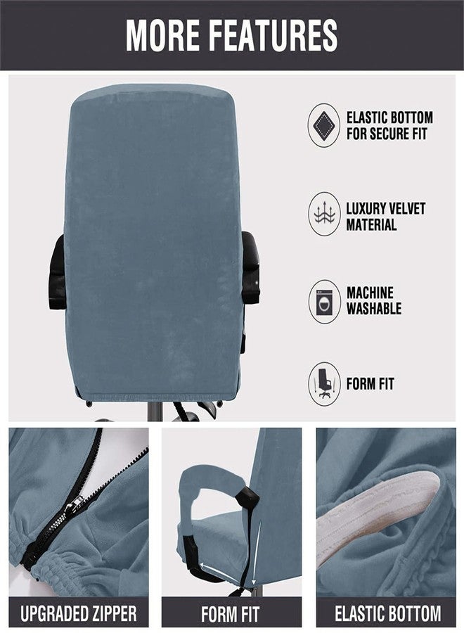 GOWT Velvet Plush Stretch Computer Office Chair Cover with Armrest,Solid Color Spandex Slipcover Protective,Removable Stretchable Universal Desk Chair Covers Rotating Chair (NOT Chair),Gray Blue,XL - Image 5