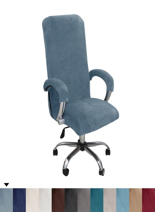 GOWT Velvet Plush Stretch Computer Office Chair Cover with Armrest,Solid Color Spandex Slipcover Protective,Removable Stretchable Universal Desk Chair Covers Rotating Chair (NOT Chair),Gray Blue,XL - Image 2