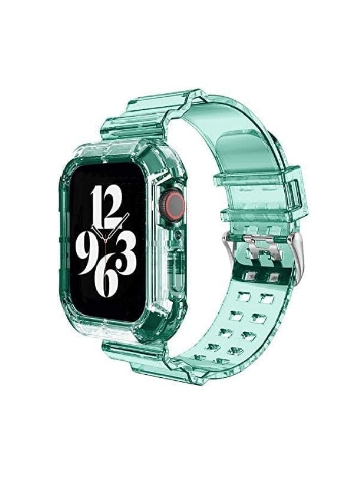 متوافق مع سوار Apple Watch مقاس 45 مم و 44 مم و 42 مم للنساء والرجال، حزام معصم سيليكون بتصميم شفاف لـ iWatch Series 11/10/9/8/7/6/5/4/3/2/1/SE 3/2/1 أخضر شفاف - Image 1