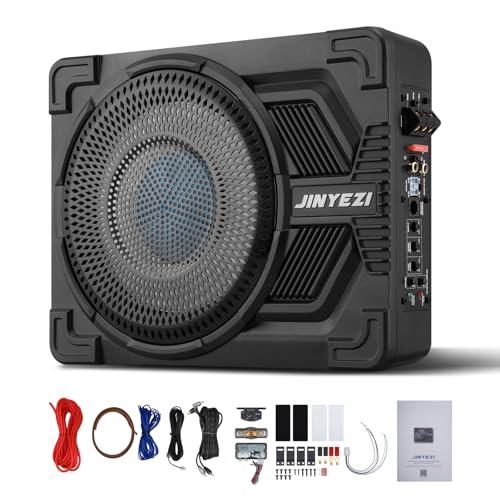 JinYeZi جين يي زي 10" 1200W مضخم صوت تحت المقعد مع أمب، أمب MOSFET من الفئة D وتصميم تبديد حرارة فعال، تحكم مستقل لفلتر التمرير المنخفض/الكسب/تعزيز الباس، مناسب للشاحنات/SUVs/جيب/MPVs - Image 1